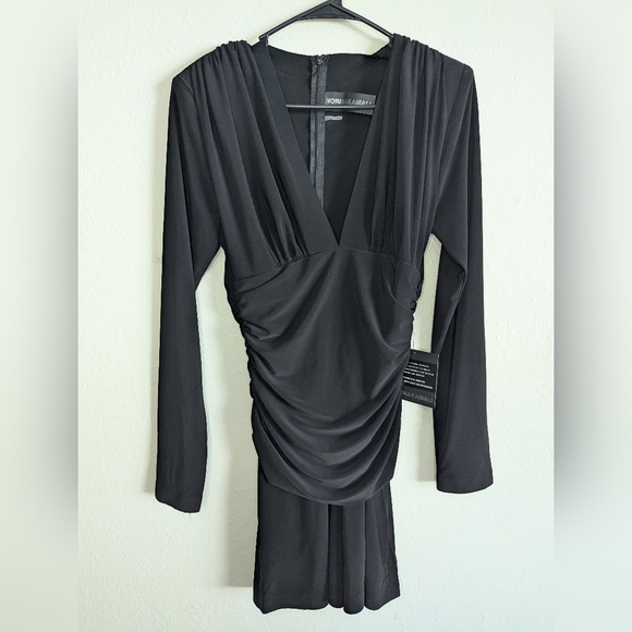 NWT Norma Kamali V-Neck Shirred Waist Jumpshort With Shoulder Pads Size M